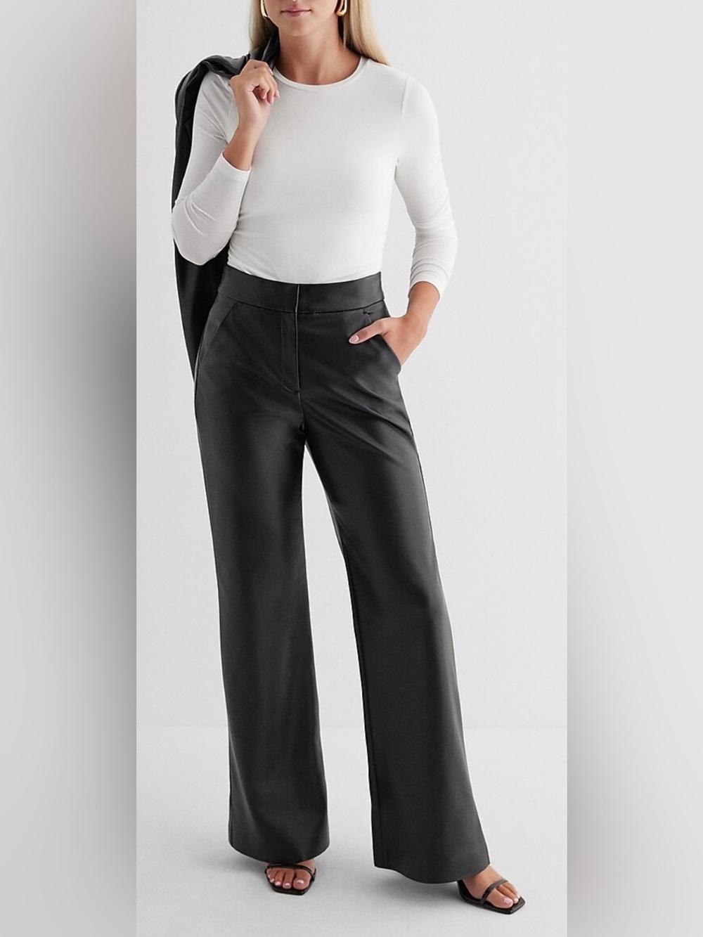 Super High Rise Faux Leather Flare Trousers - Express